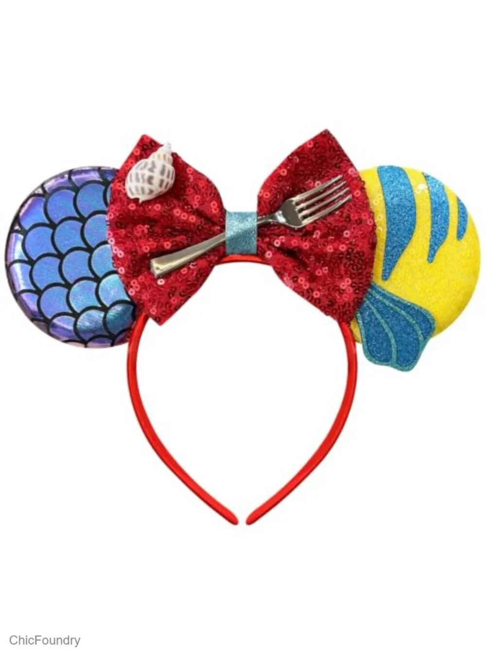 Mermaid Mouse Ears Headband with Sequin Bows for Women Cosplay Party
